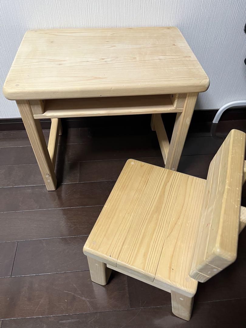 ハンドメイド　檜　幼児　机セット　椅子