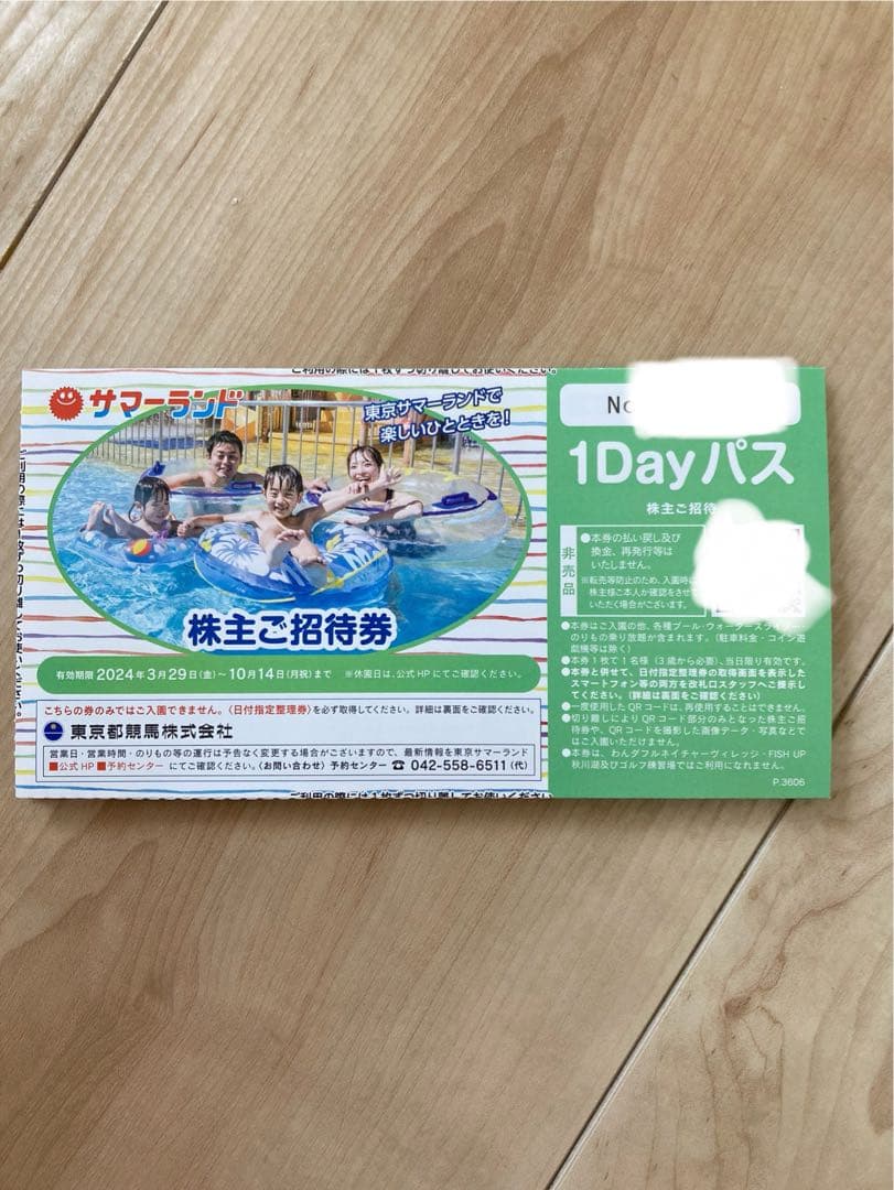 東京サマーランド　1Dayパス 2枚ペア チケット 東京都競馬 株主優待券 サマーランドチケット2枚 東京サマーランド 株主優待券 2枚 1dayパス