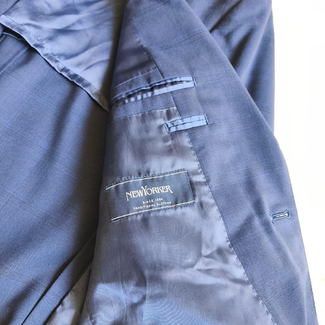 ［極美品］NEWYORKER ダークネイビー　大きいサイズ　ウィンドウチェック 美品】NEWYORKER・ニューヨーカー・ネイビー・チェック柄