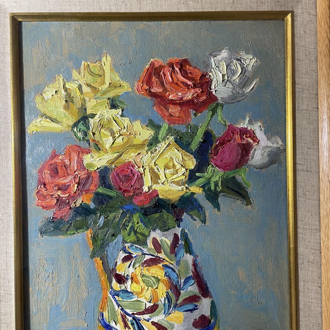 阪本修次「ばら」油絵・F6号 絵画買取・販売の小竹美術