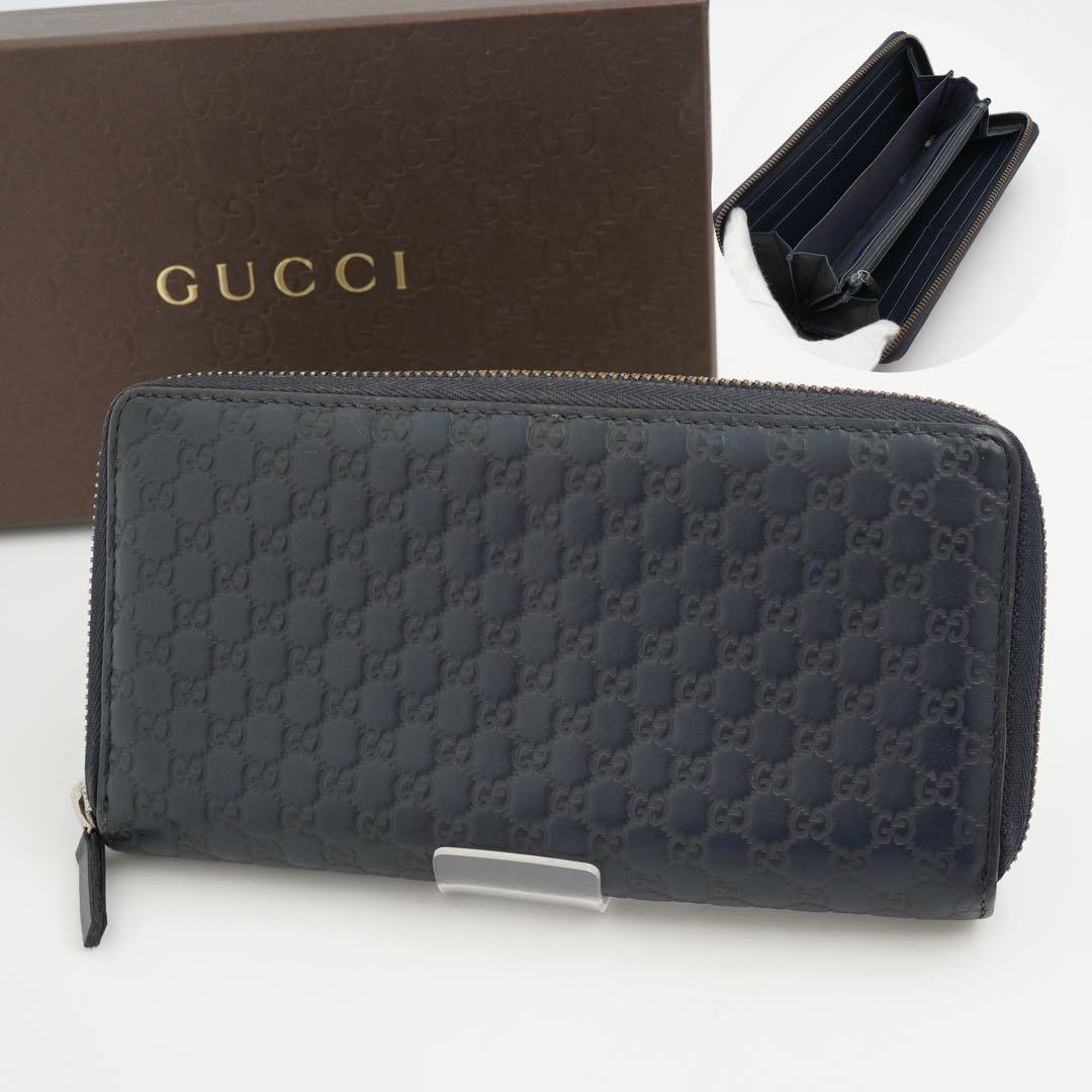 ✨極美品✨ グッチ 長財布 マイクロシマ GG ラウンドジップ レザー ネイビー ✨極美品✨ グッチ 長財布 マイクロシマ GG ラウンドジップ レザー ネイビー