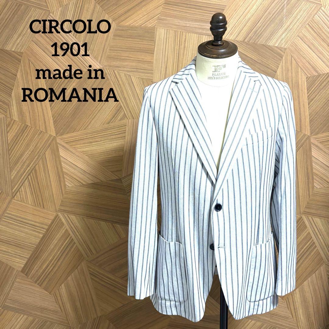 美品 Circolo ストライプ コットンリネンジャケット サイズ50