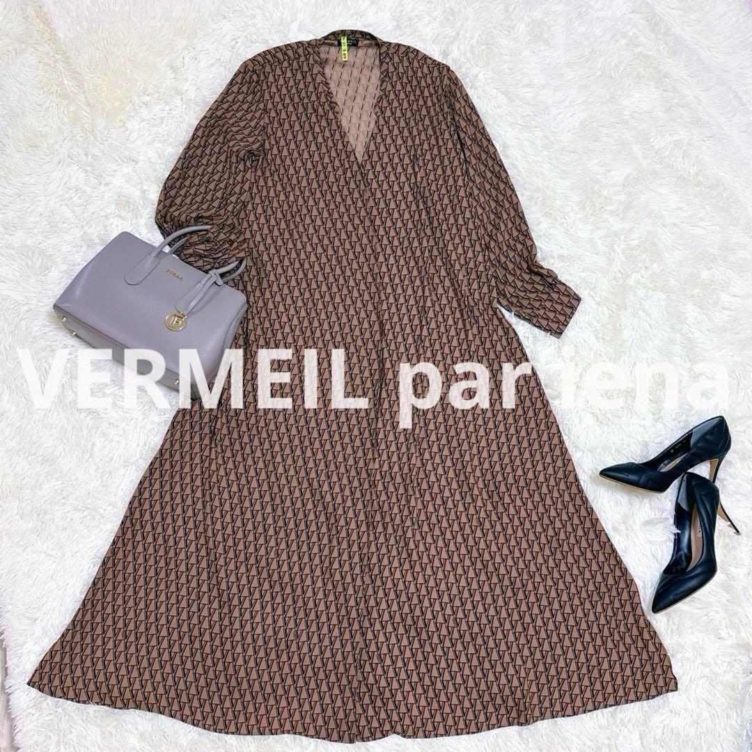 完売品♡VERMEIL モノグラムワンピースブラウンロング丈 Aライン 長袖