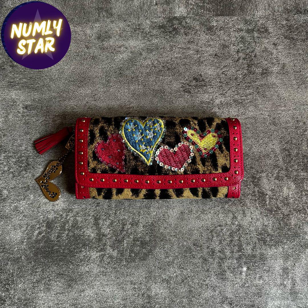 think bee! leopard heart long wallet