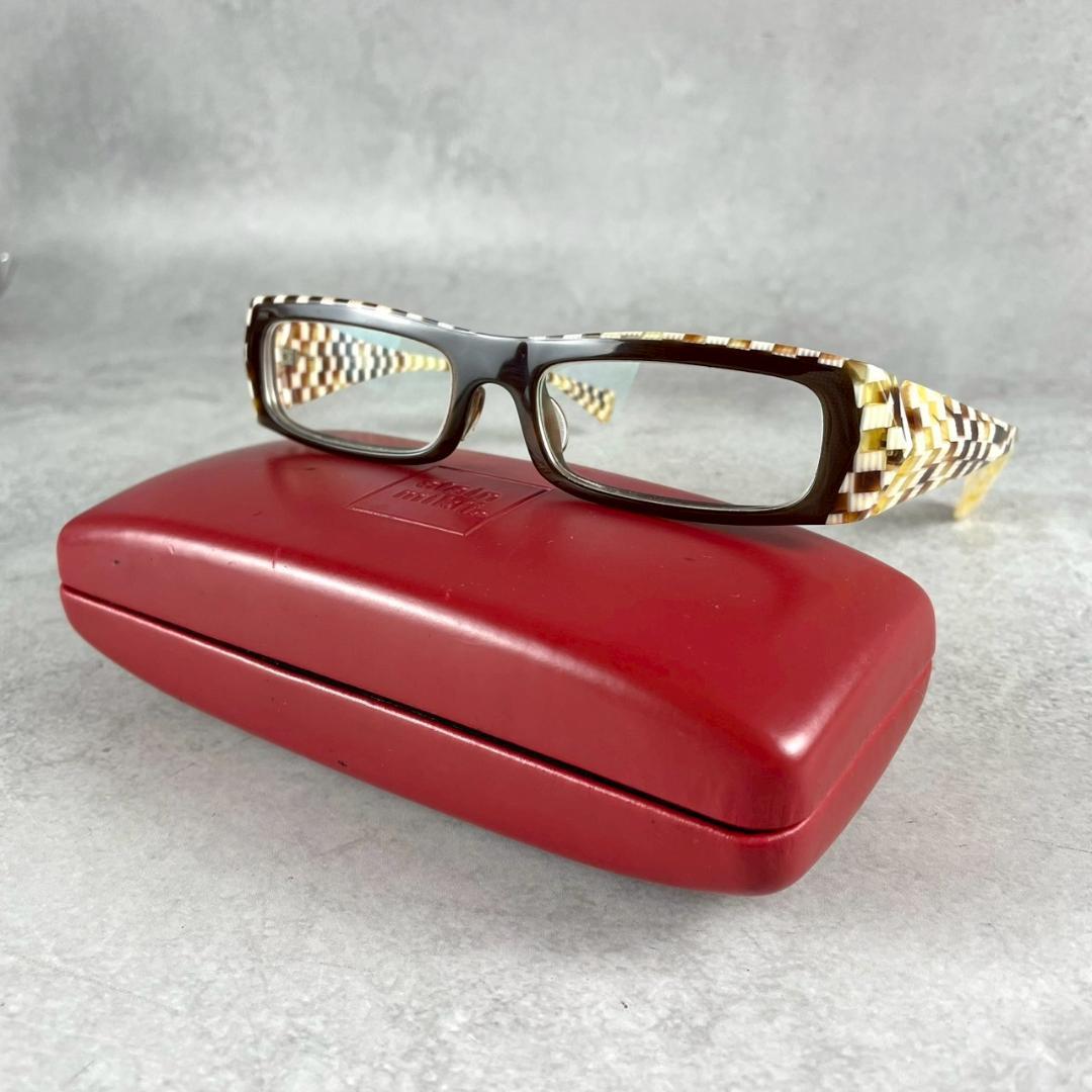 美品・ケース付　アランミクリ　ダミエ柄　派手　宝石柄　メガネ　横長　スクエア