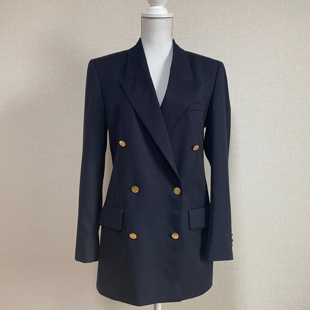 バーバリー BURBERRY 紺ブレ ネイビー ジャケット 8 英国製 秋冬M BURBERRY