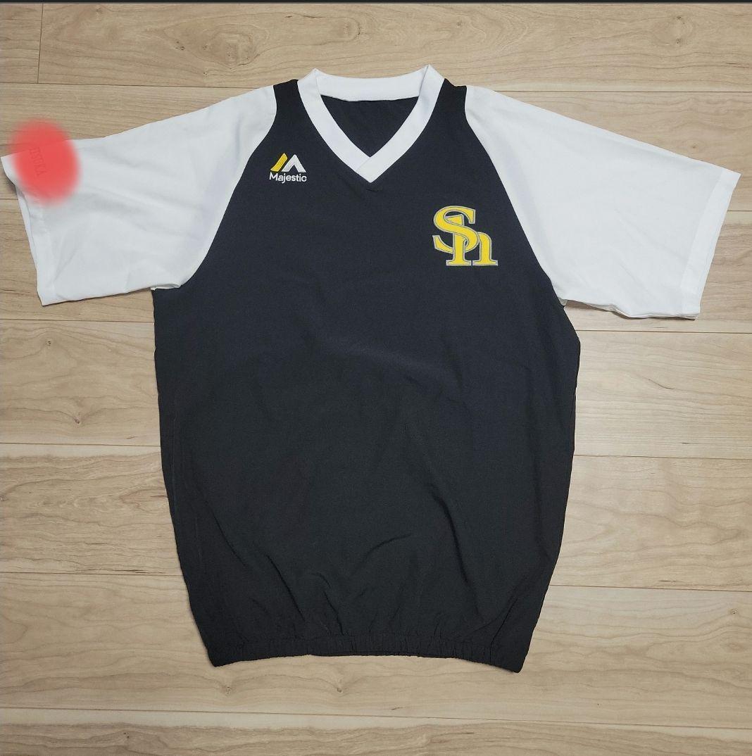 福岡ソフトバンクホークス　マジェスティック製　プロコレゲーマージャケット　ロングスリーブ　ホーム　メンズMサイズ 福岡ソフトバンクホークス プロコレ Majestic 練習着 ユニフォーム