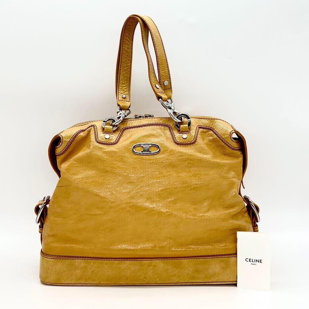 CELINE セリーヌ ハンドバッグ イエロー レザー トリオンフ マチあり
