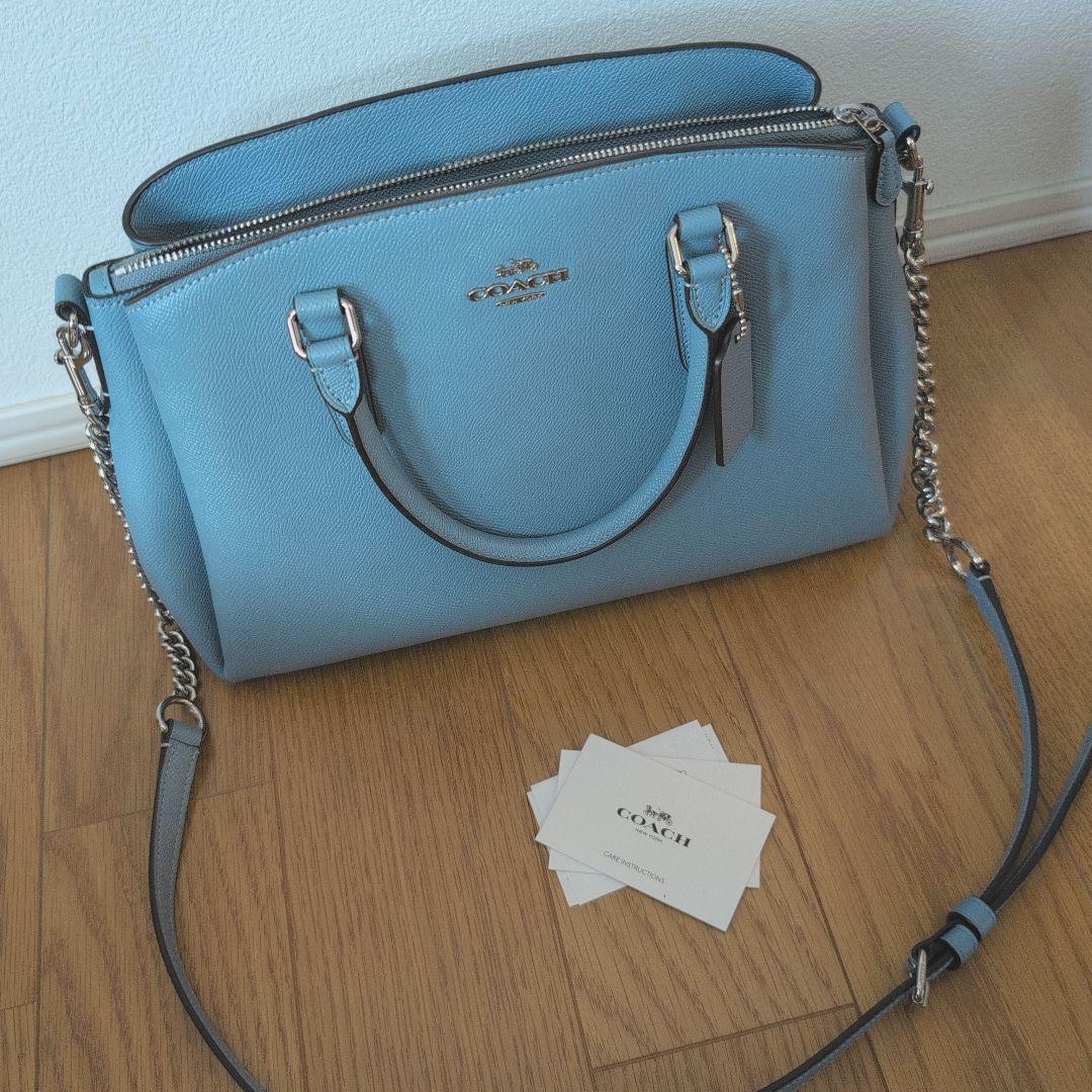 COACH ライトブルー レザー ショルダーバッグ COACH ライトブルー ショルダーバッグ