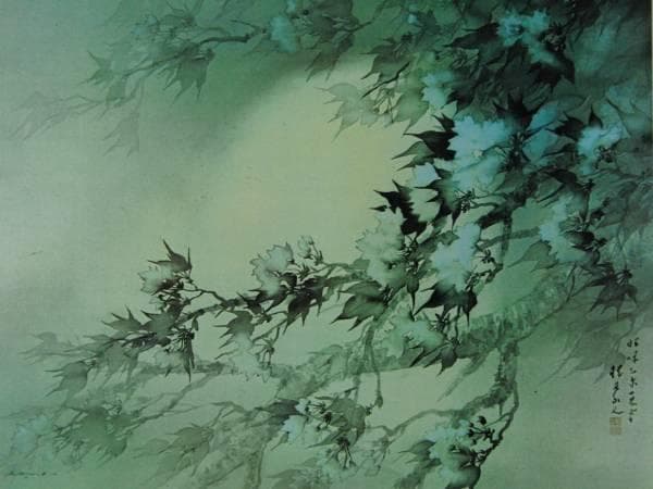 松林桂月、月下、版上落款、新品額・額装付、美品、希少