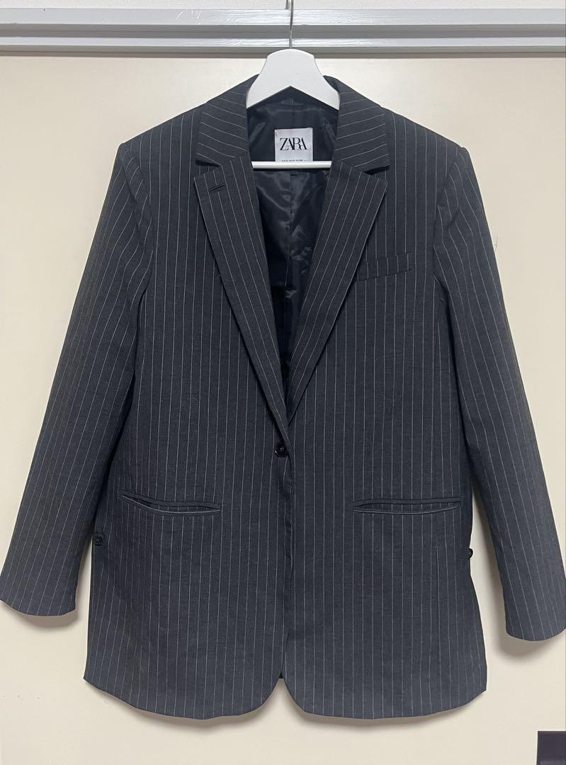 ☆ドイツ発*ZARA*新作*ストライプウールブレザー/BR☆ ピンストライプ柄ブレザー - グレー | ZARA Japan / 日本