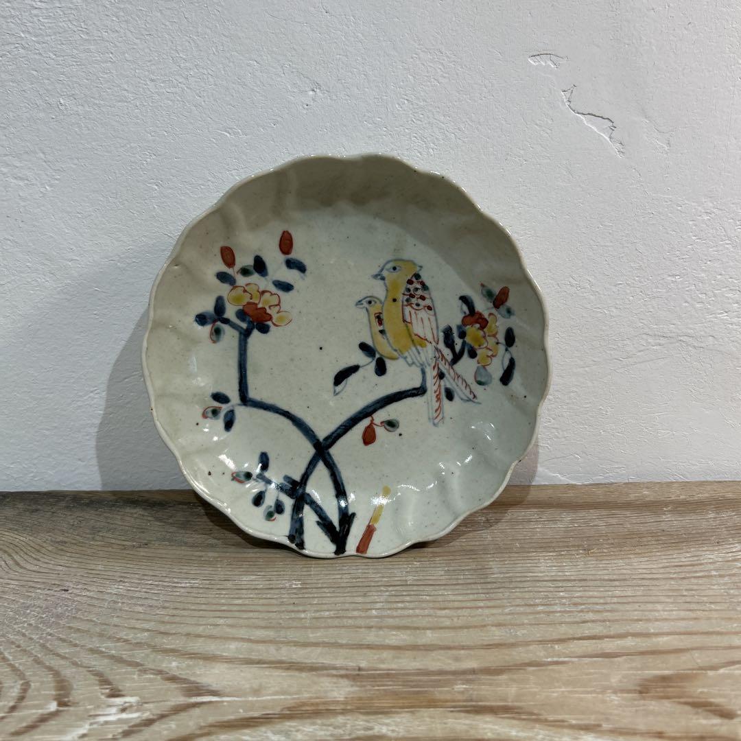 岡晋吾　天平窯　萩赤絵唐草文　鳥
