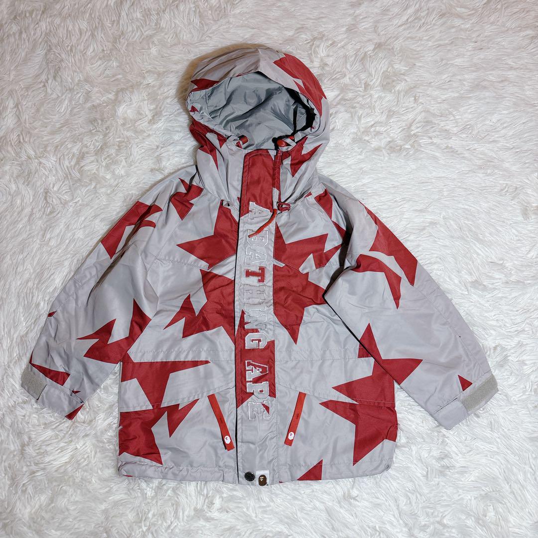 美品 BAPE KIDS 110 フード ジャケット グレー 赤 エイプ