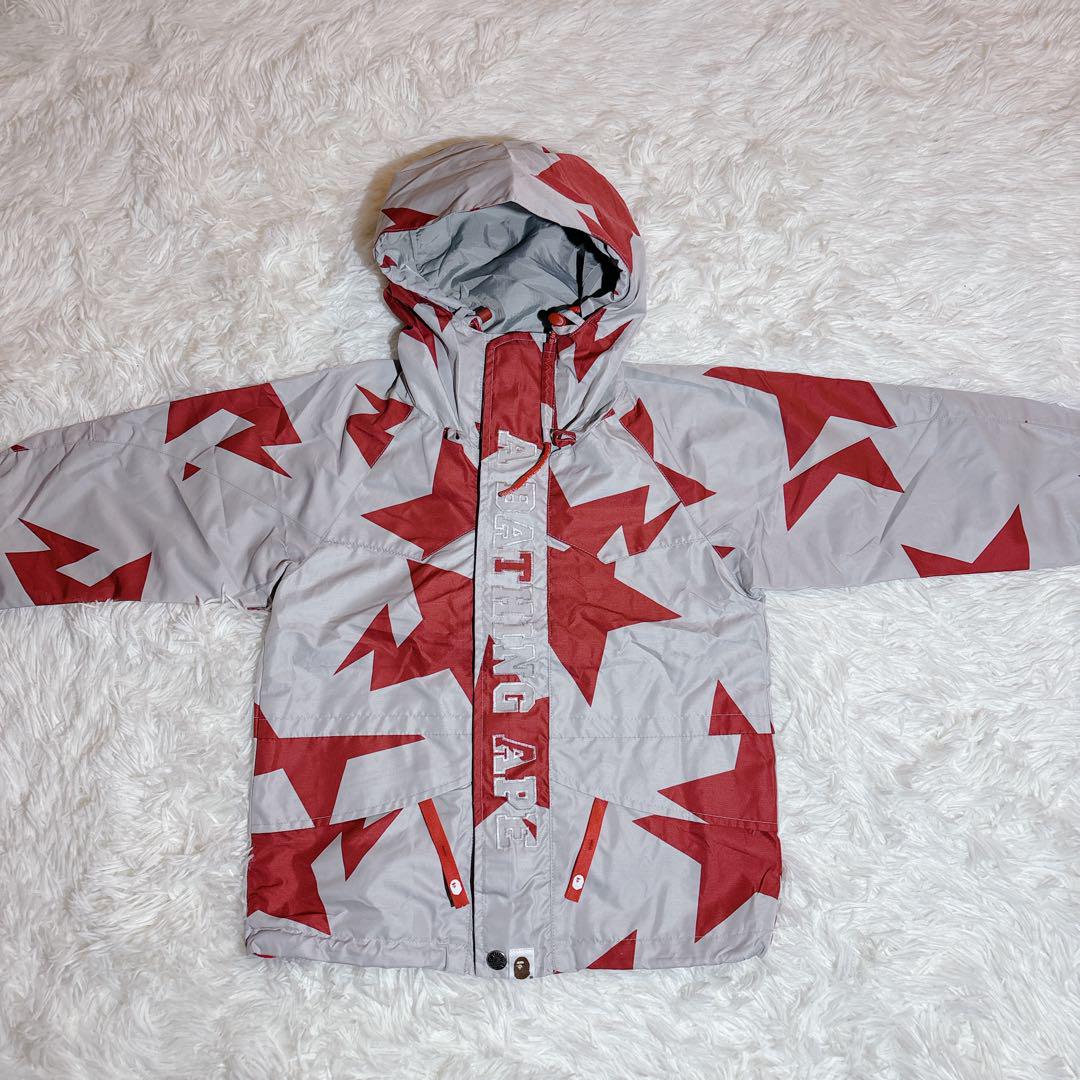 美品 BAPE KIDS 110 フード ジャケット グレー 赤 エイプ