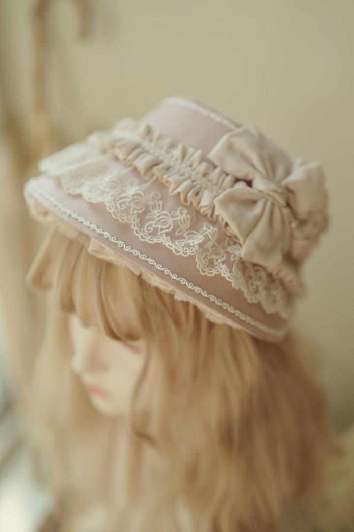 【星箱works】リボンタルト帽子型ボンネット(ピンク×クリーム)