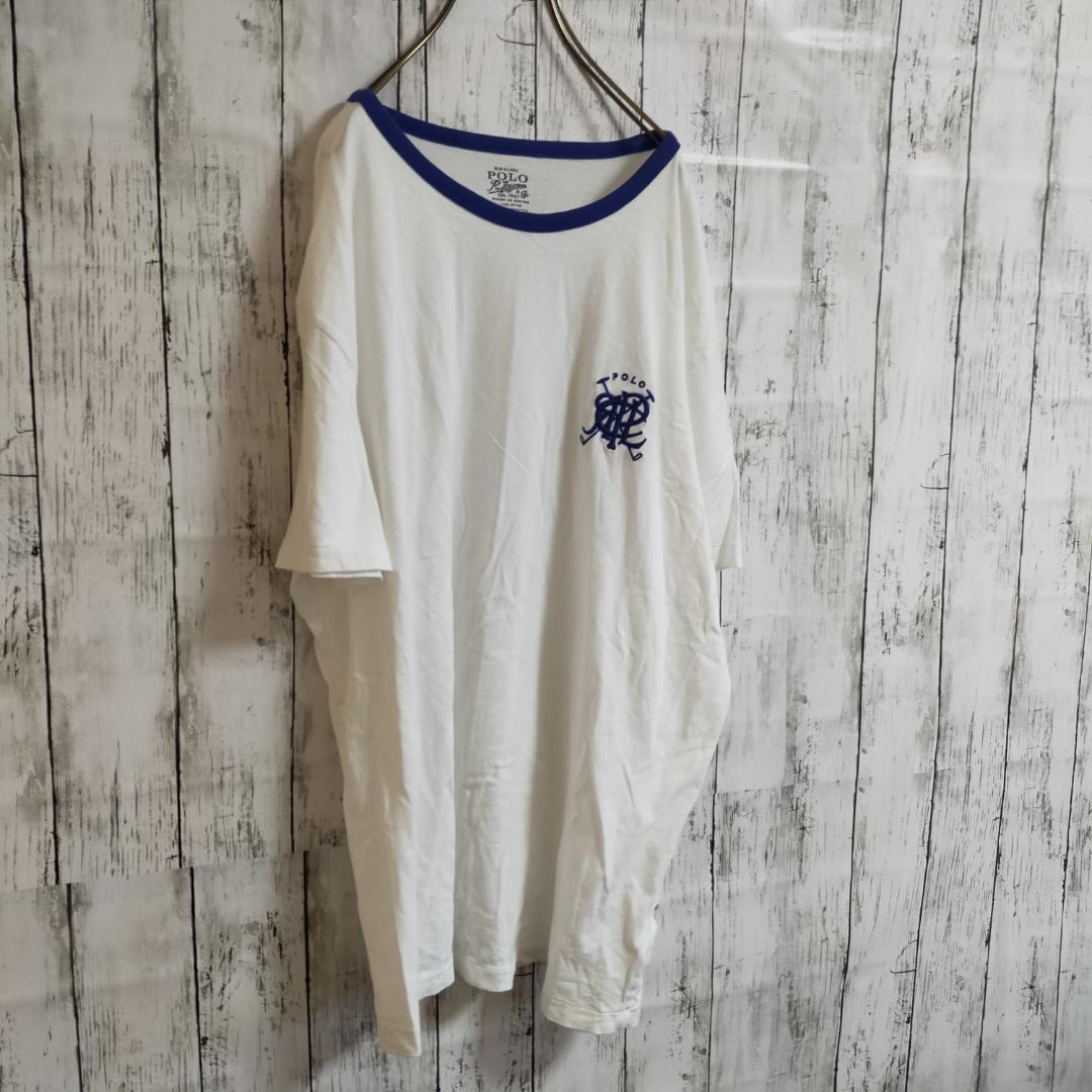 ユーズド ラルフローレン リンガーTシャツ 白青 刺繍ロゴ 0HwWd-m49160341974 よりお