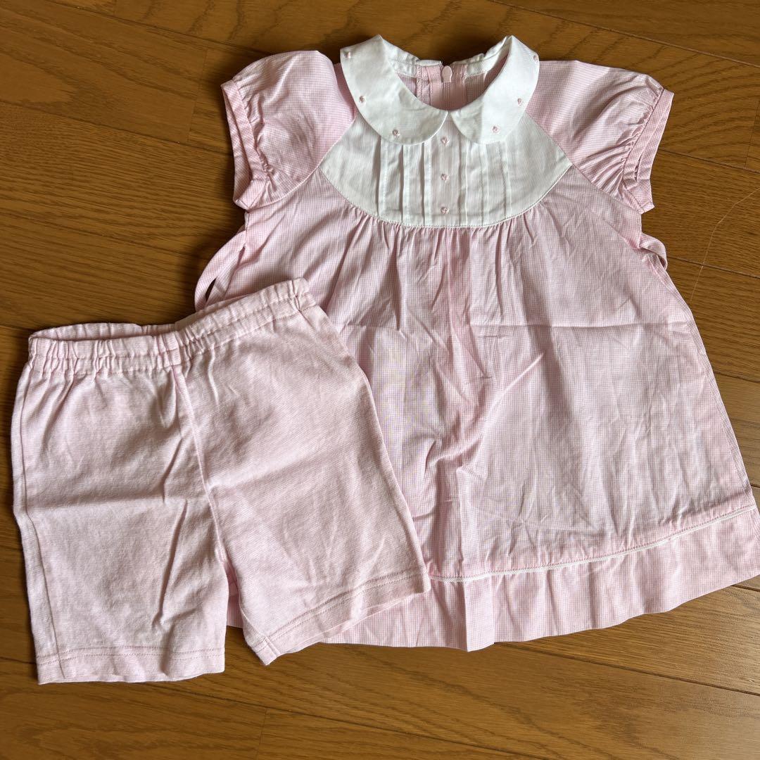 高評価の贈り物 ファミリア ピンク ワンピース ハーフパンツ 80 刺繍セット ワンピース