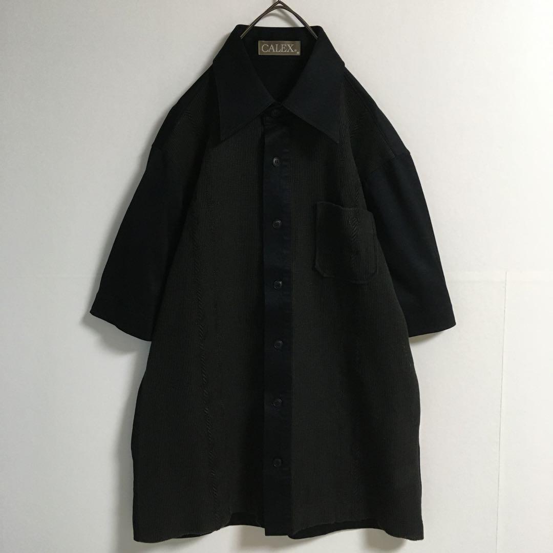 80s〜90s 日本製 古着 モード メッシュニット薄手シャツ 黒 半袖 メンズ