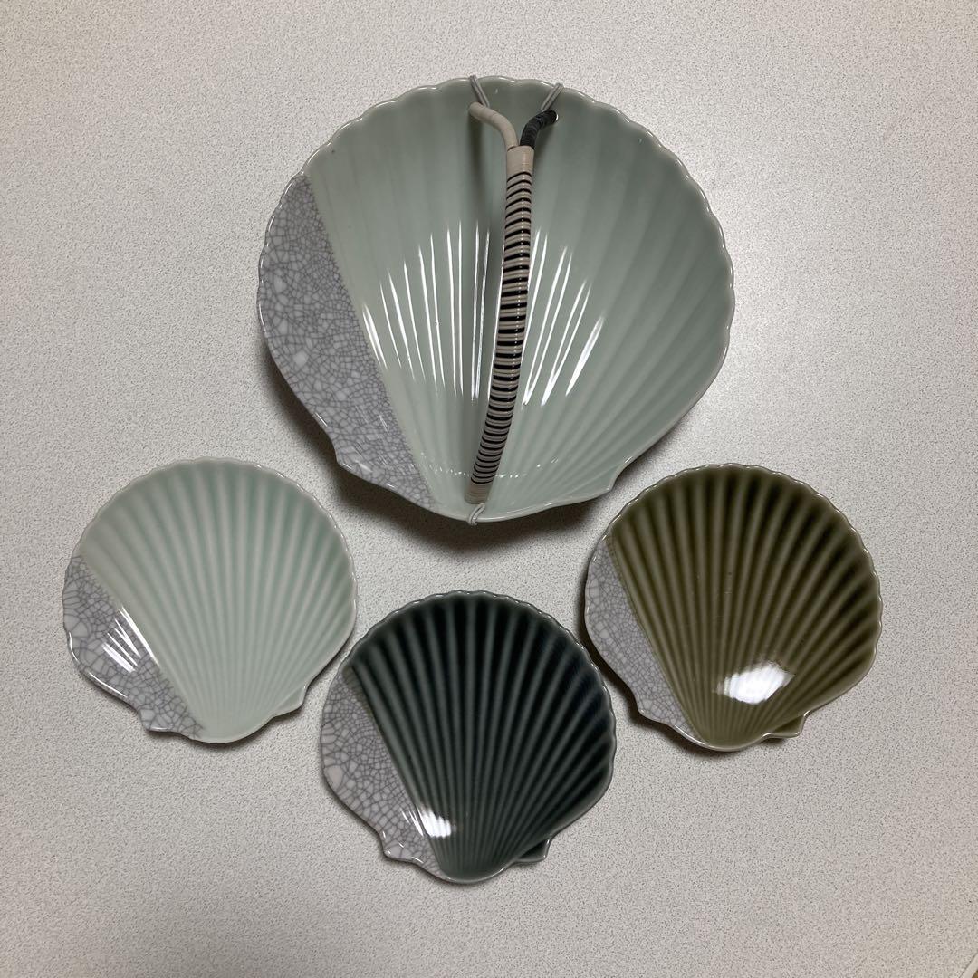 作家物 陶器の貝殻型皿 大中小3サイズ19個セット