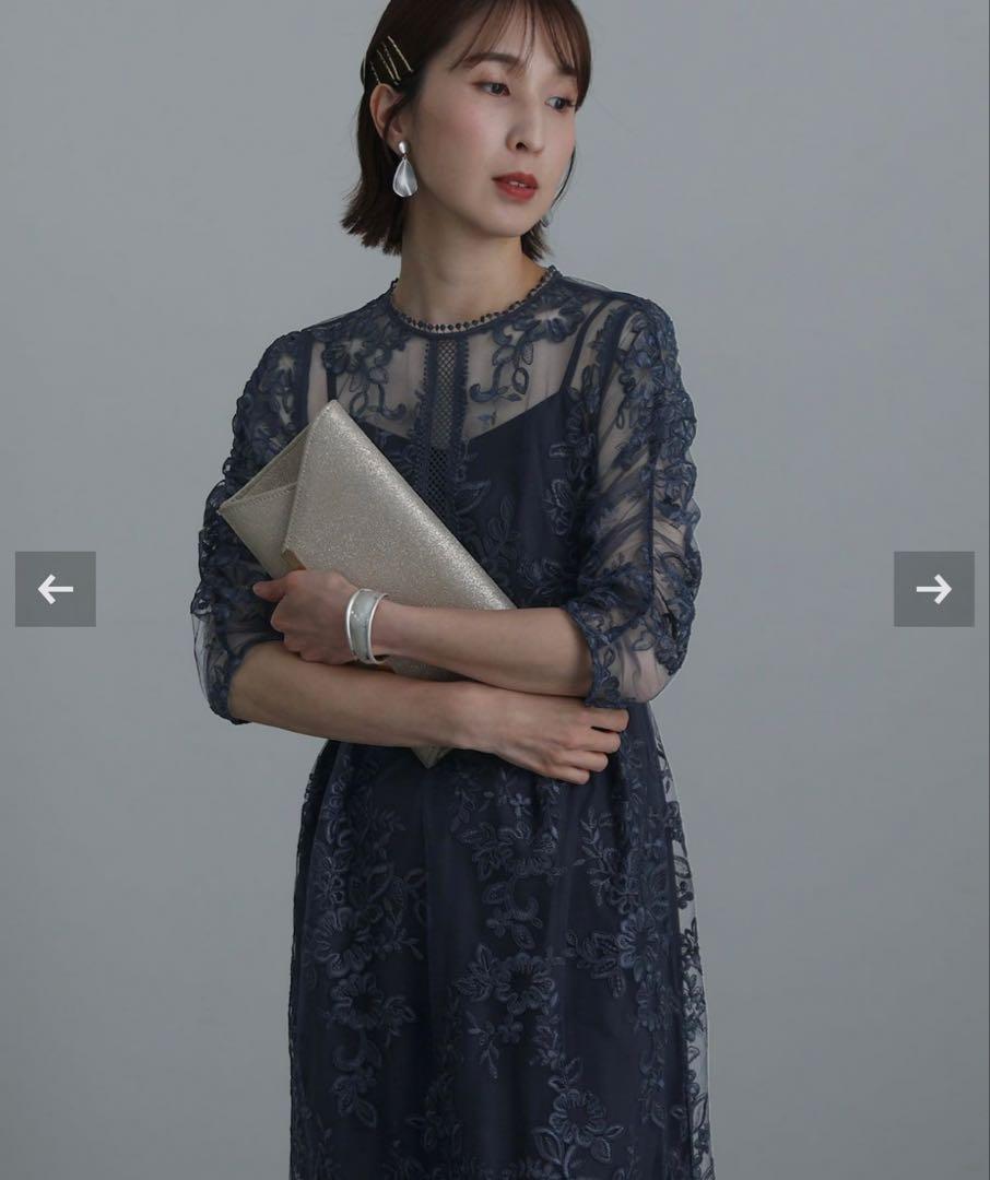 kana】バックリボンレースロングドレス ネイビー レディース