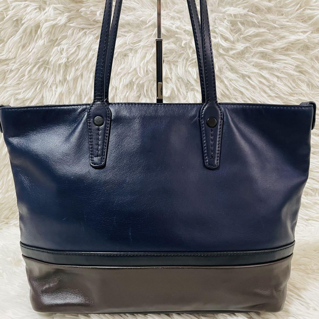 【美品】BALLY バリー　トートバッグ　ネイビー　レザー　バイカラー　A4可