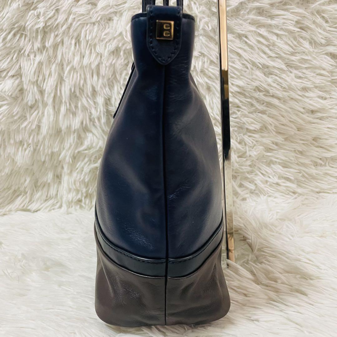 【美品】BALLY バリー　トートバッグ　ネイビー　レザー　バイカラー　A4可