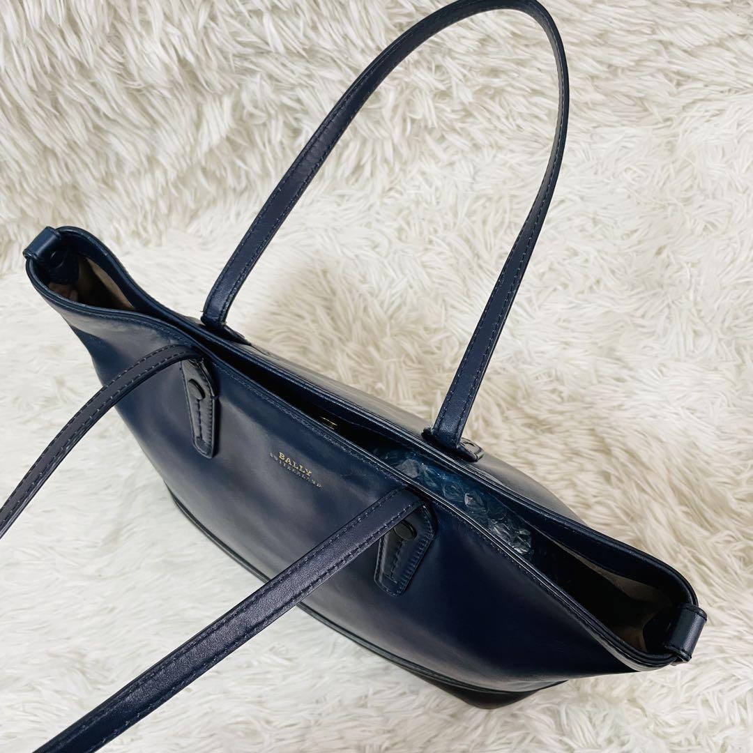 【美品】BALLY バリー　トートバッグ　ネイビー　レザー　バイカラー　A4可