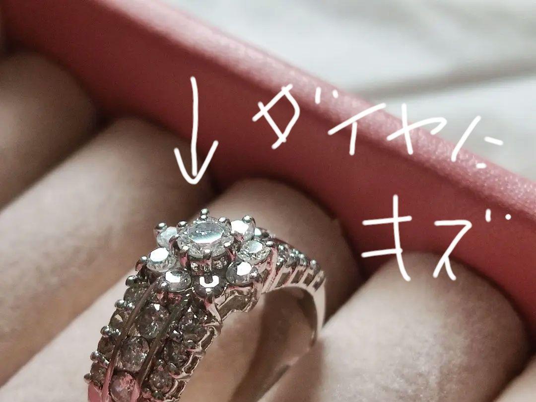 pt900 天然ダイヤモンド 1.00ct フラワー リング 5.8g 8号