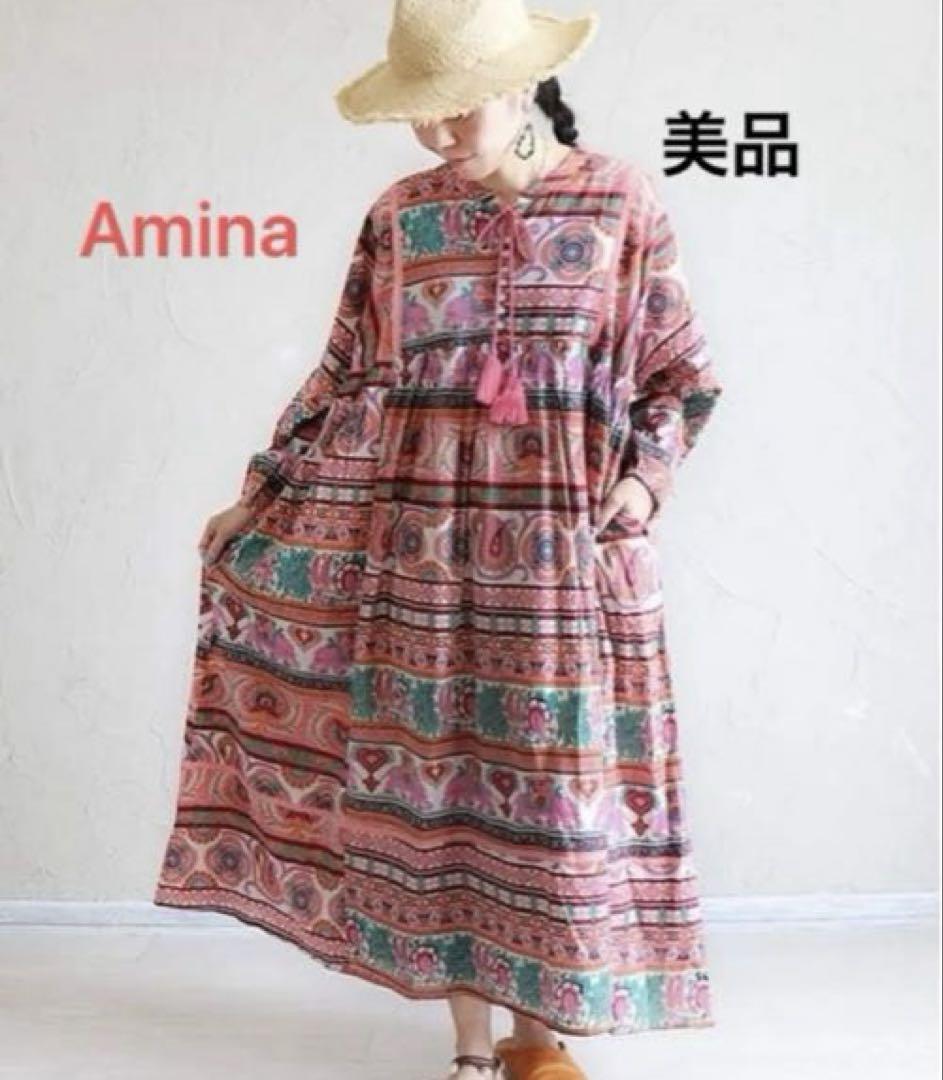 ワンピース エスニックフレア 春 秋 冬 アジアン AminaCollectio