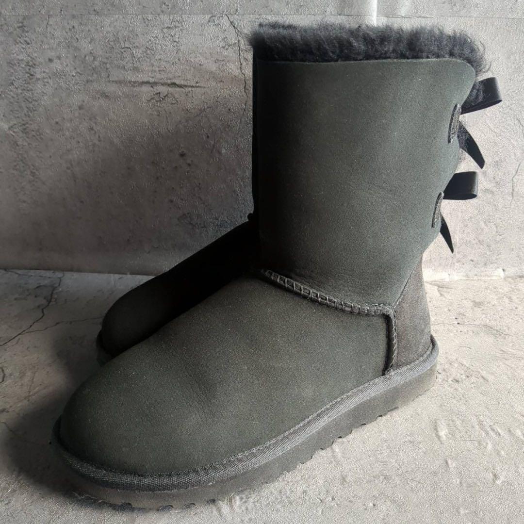 【UGG】 アグ (22) バッグリボン ブラック ムートンブーツ