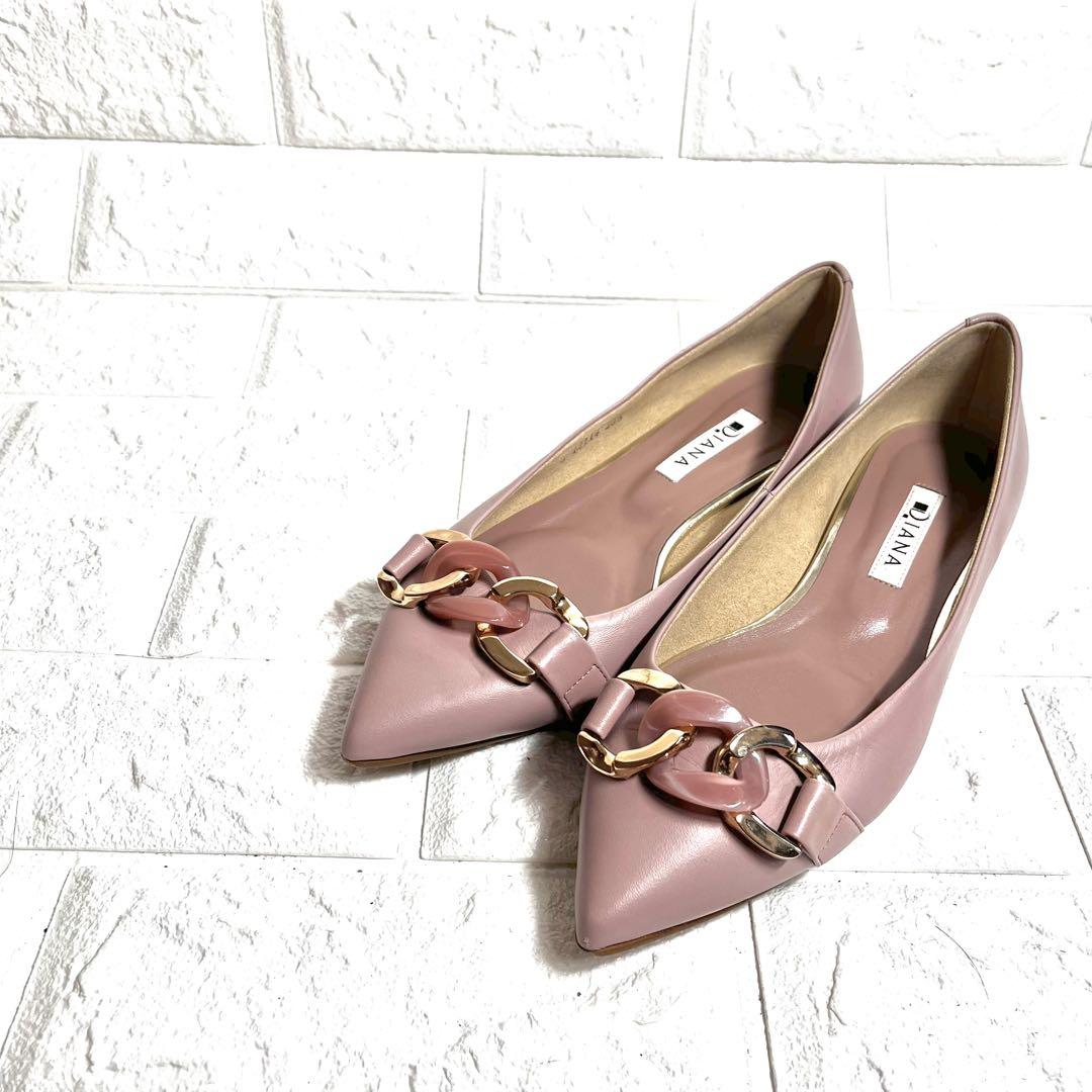 【美品】DIANA チェーン　フラットパンプス　フラットシューズ　レザーパンプス