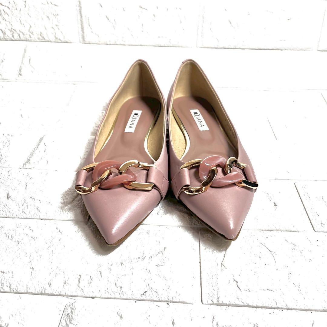 【美品】DIANA チェーン　フラットパンプス　フラットシューズ　レザーパンプス