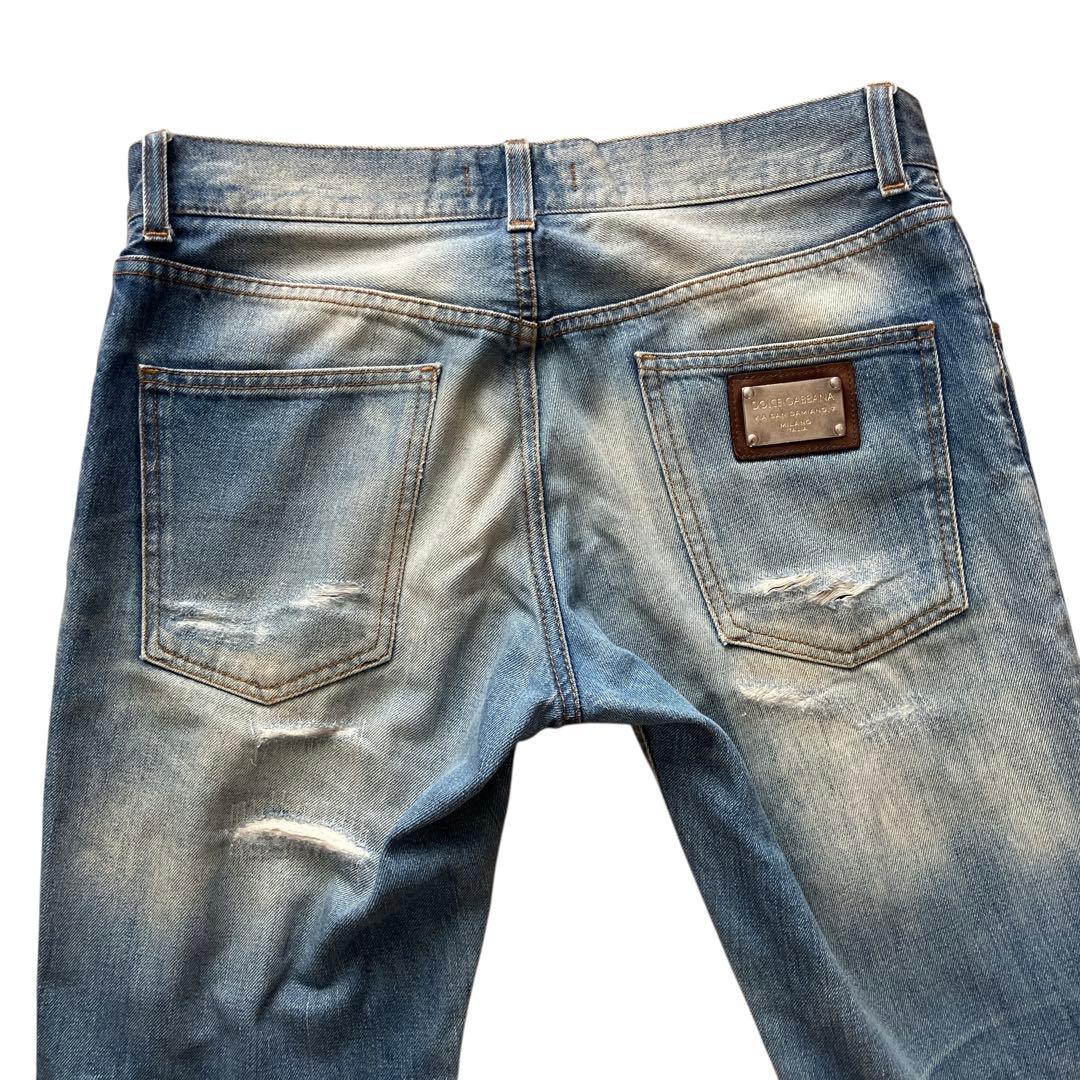 ●古着 希少 ドルチェ&ガッバーナ デストロイ加工ロゴプレートストレートデニム