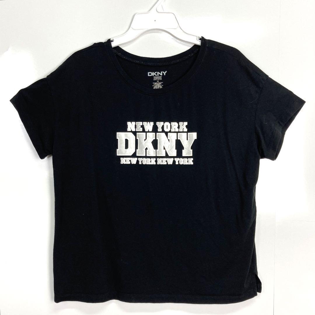 DKNYダナキャランニューヨーク箔プリントTシャツロゴシルバー黒