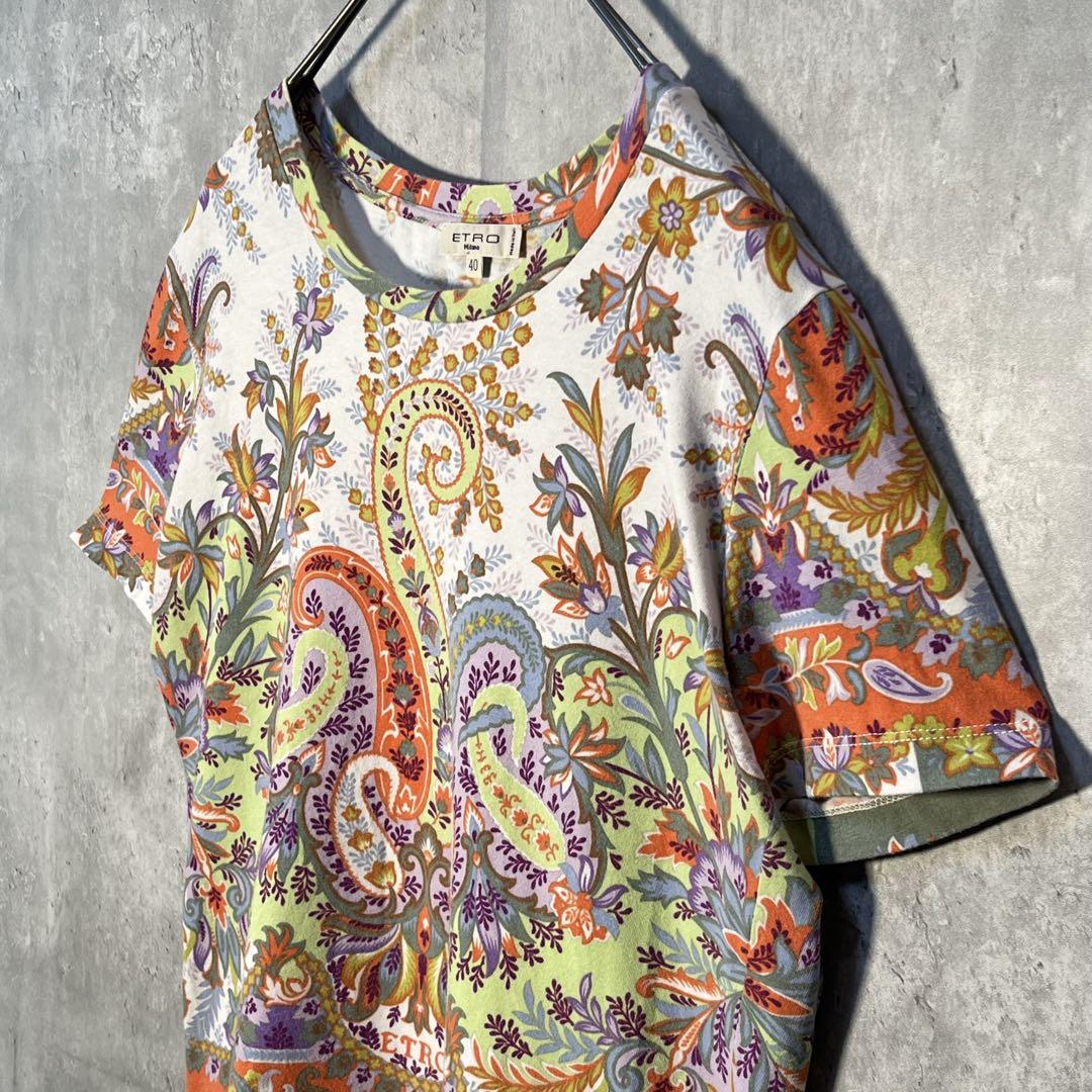 イタリア製☆ エトロ ETRO ペイズリー柄&ロゴ Tシャツ 40サイズ
