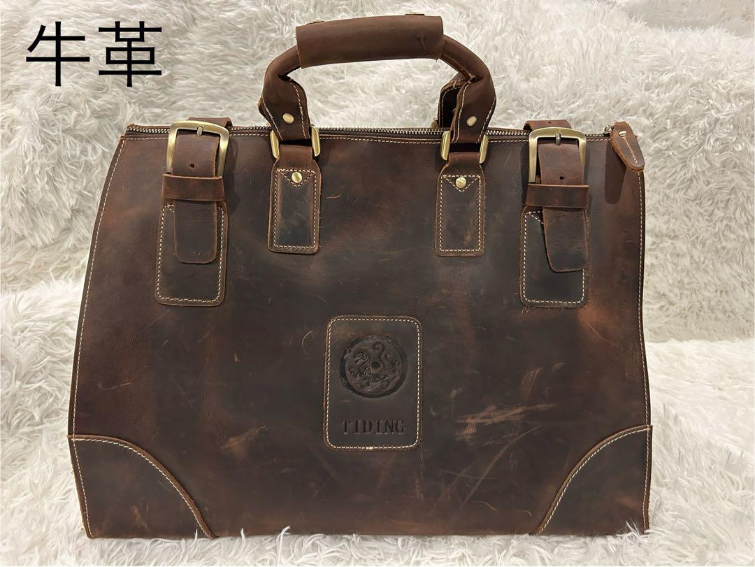 【未使用】本革 オールレザー メンズ ボストンバッグ 大容量 自立 ブラウン 画像2