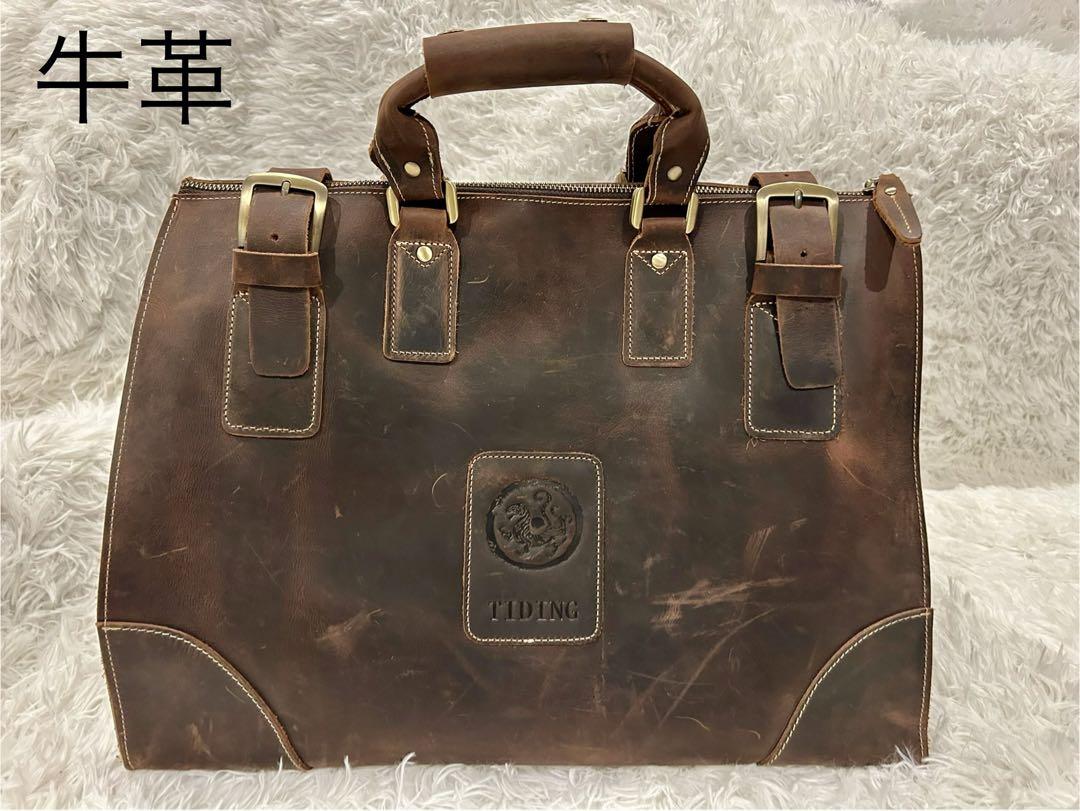 【未使用】本革 オールレザー メンズ ボストンバッグ 大容量 自立 ブラウン 画像8
