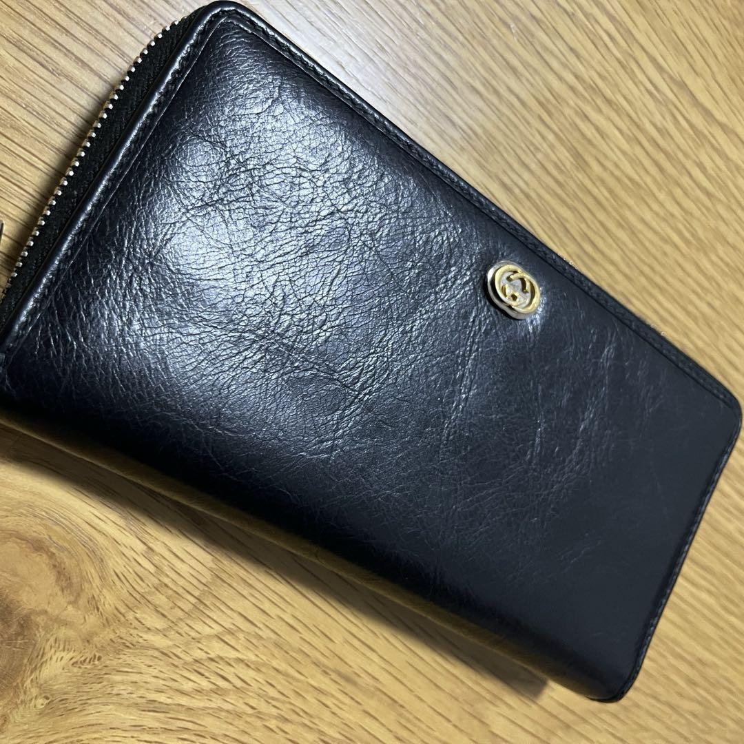 グッチ GUCCI インターロッキングG レザー ウォレット 長財布 ブラック