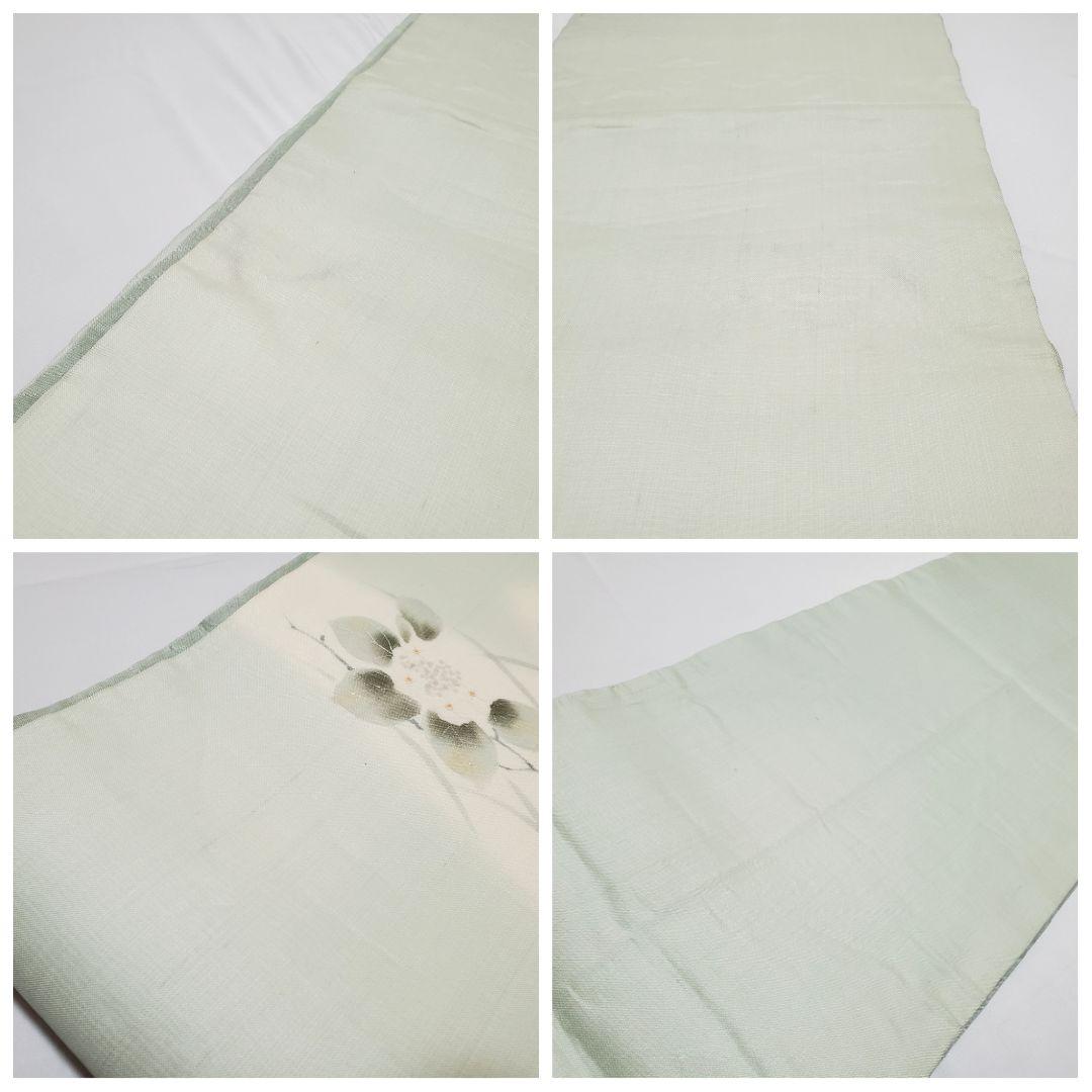紫陽花の花模様 金彩 薄緑 太鼓 麻 薄物 夏用 絽 紗 洒落帯 袋帯 紫陽花の花模様 金彩 薄緑 太鼓 麻 薄物 夏用 絽 紗 洒落帯