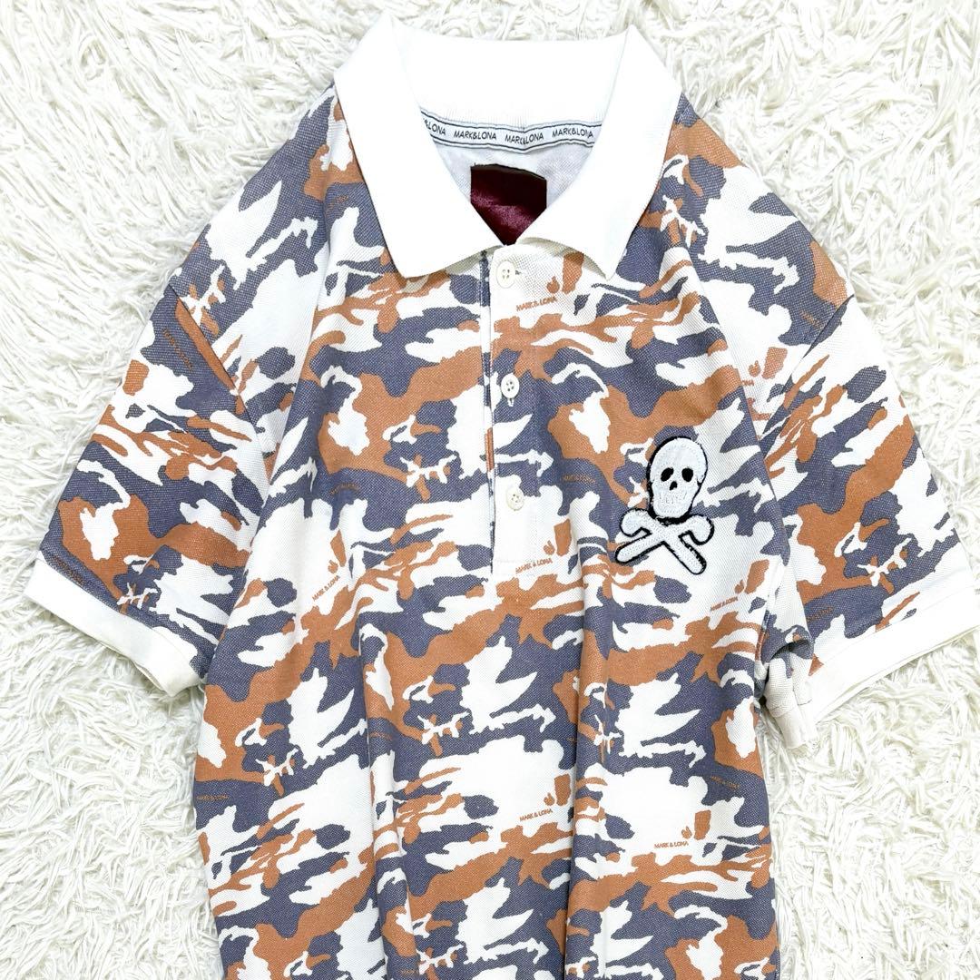 ★Lサイズ★ MARK&LONA ポロシャツ 総柄 迷彩 カモフラ 日本製