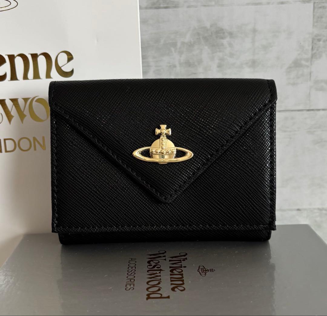 ヴィヴィアンウエストウッド 三つ折り財布 NERO オーブレザー ミニウォレット