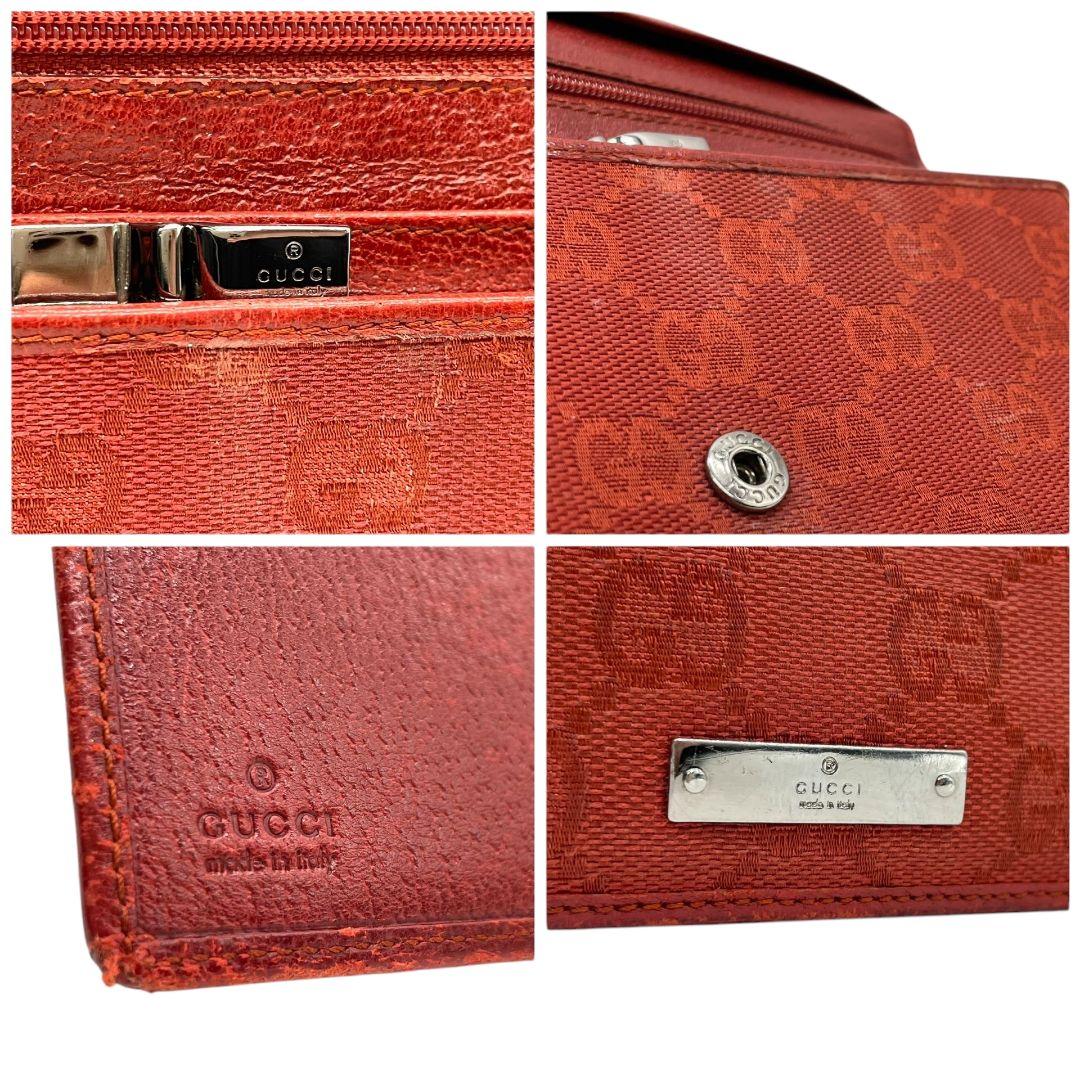 グッチ 長財布 三つ折り 赤 GGキャンバス がま口 GUCCI レザー