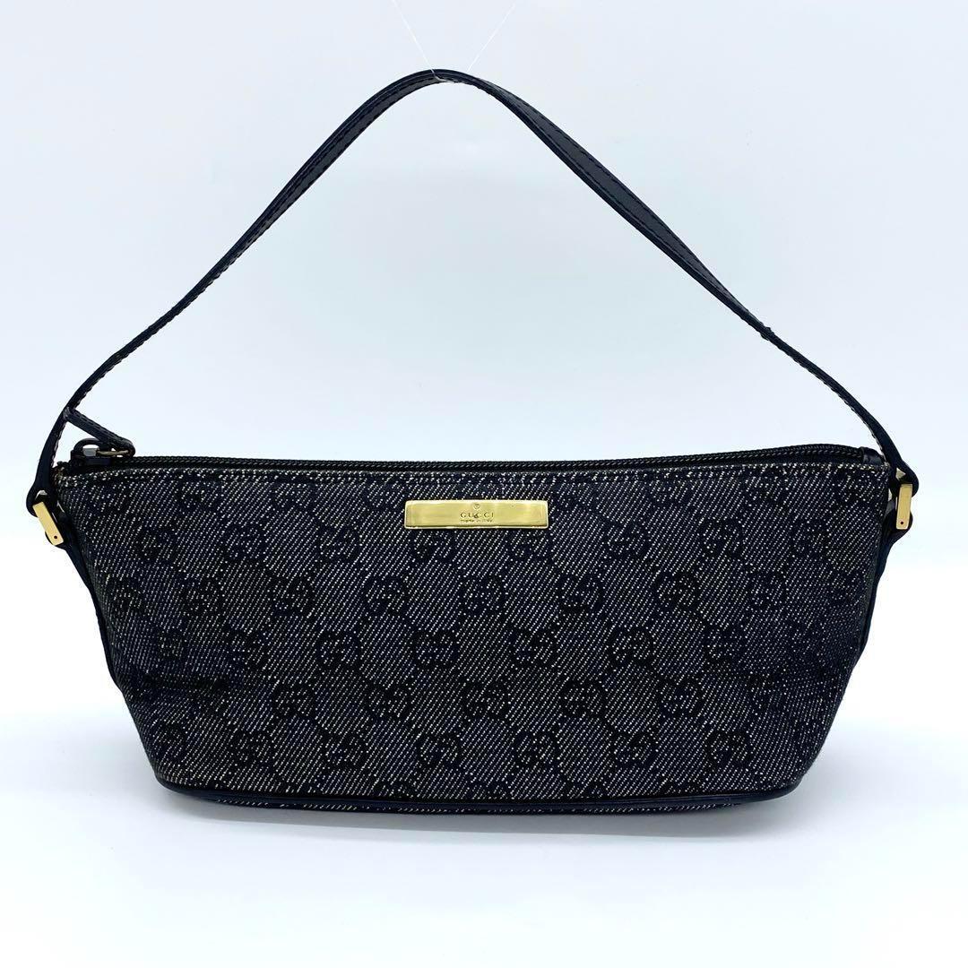 美品 GUCCI グッチ アクセサリーポーチ ハンドバッグ GGキャンバス 黒