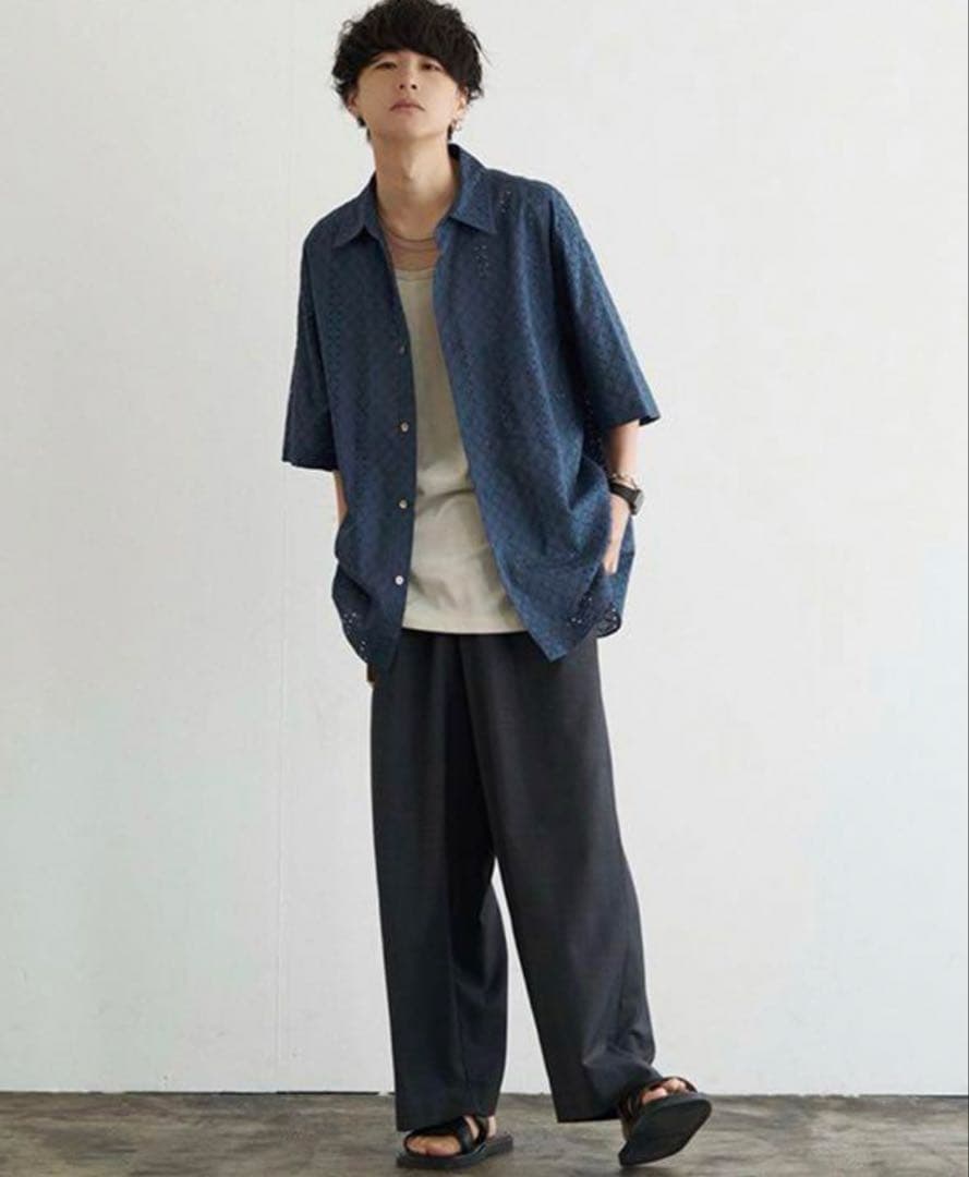 LIDNM EMBROIDERY SHEER SHIRT Sサイズ 青 LIDNM EMBROIDERY SHEER SHIRT Sサイズ 青