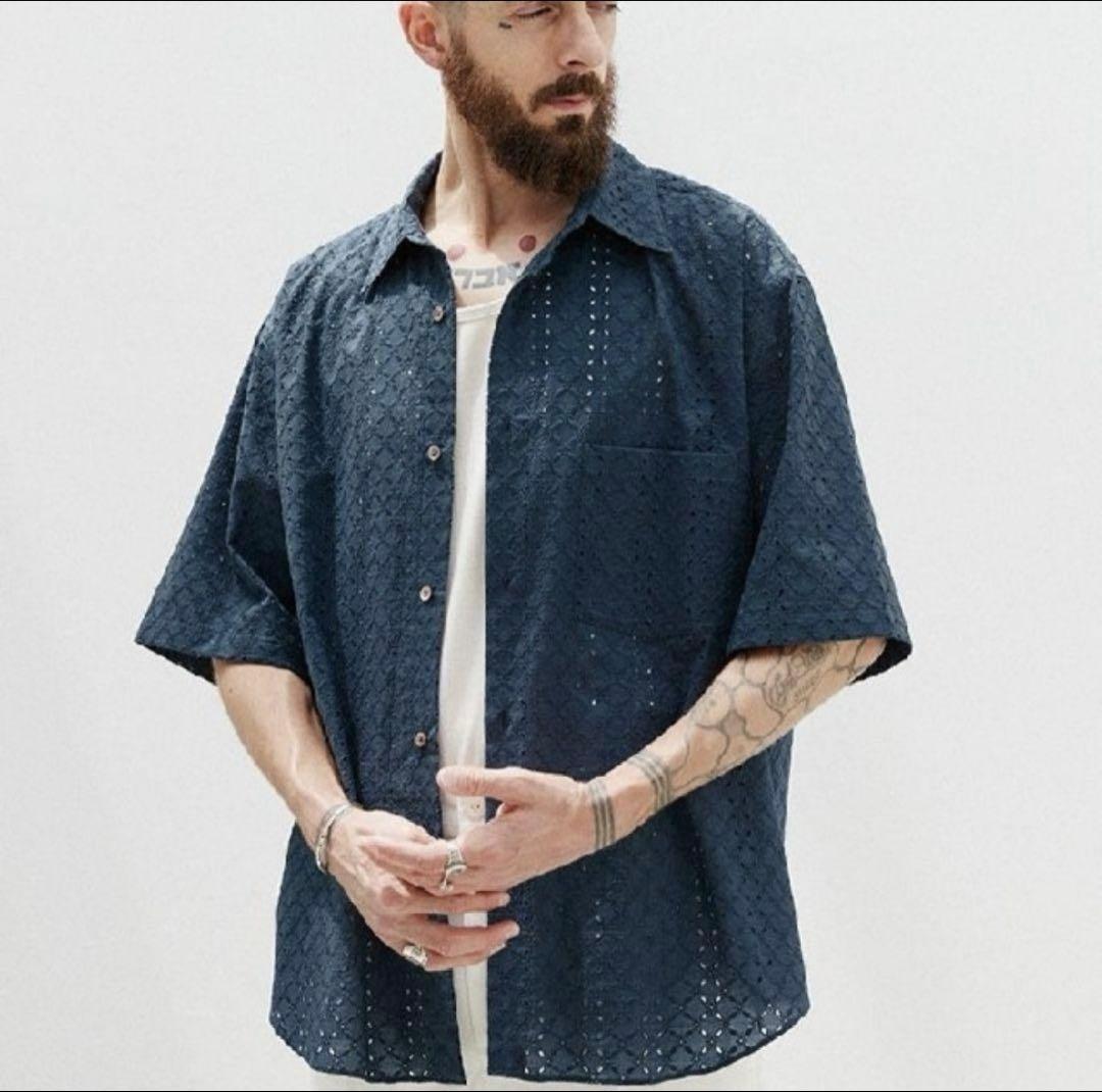 LIDNM EMBROIDERY SHEER SHIRT Sサイズ 青 LIDNM EMBROIDERY SHEER SHIRT Sサイズ 青