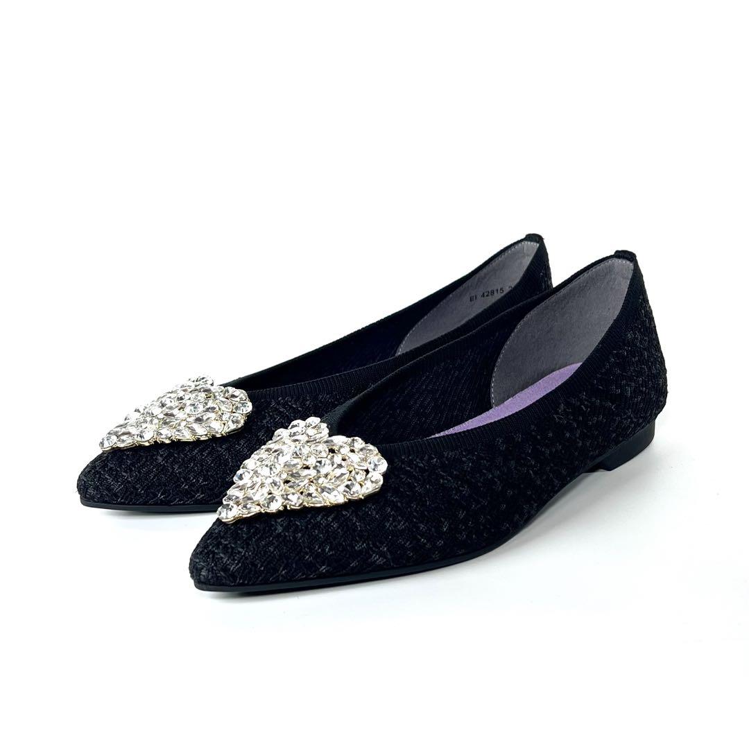 【ほぼ新品】DIANA ダイアナ ハートビジュー フラットシューズ 黒 23.0