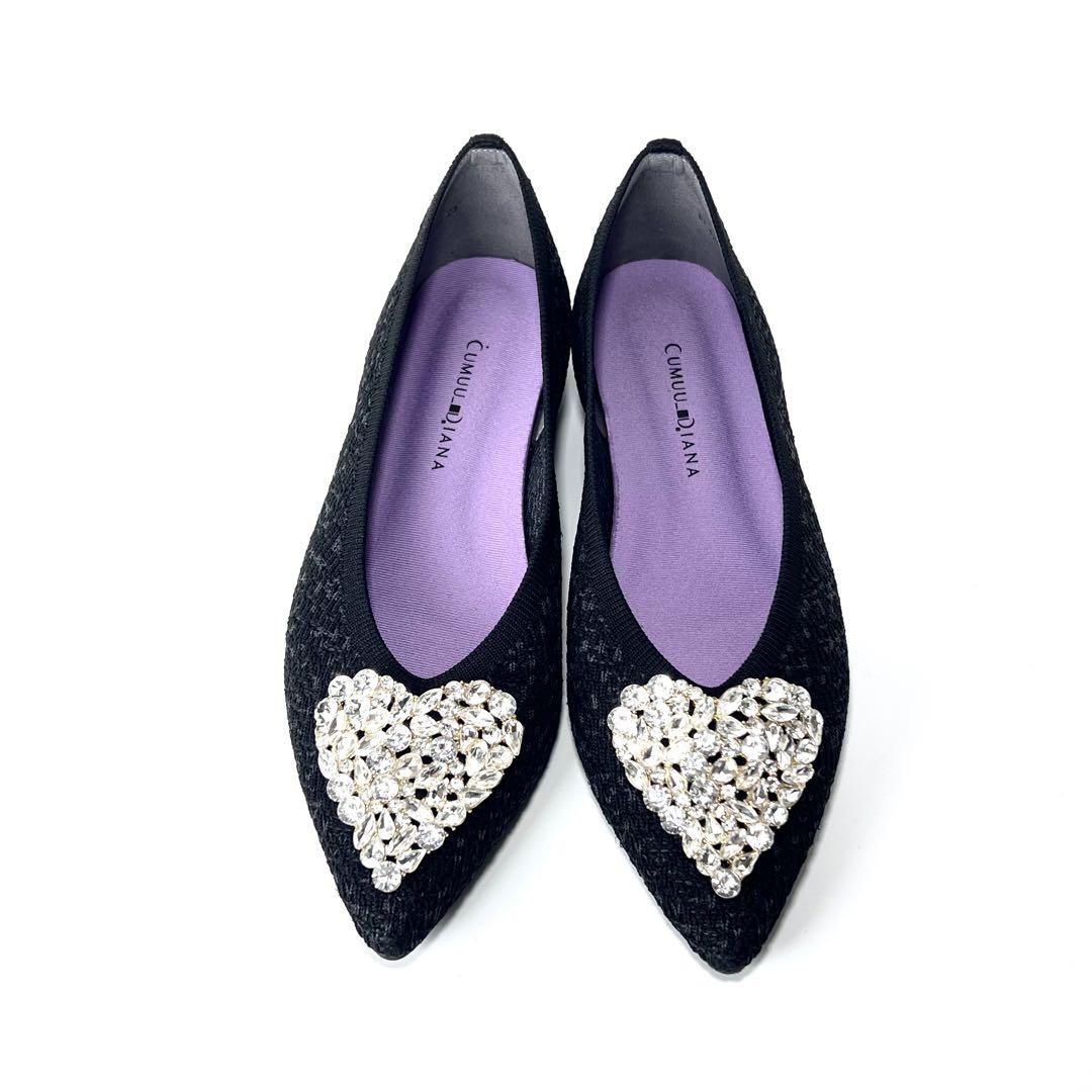 【ほぼ新品】DIANA ダイアナ ハートビジュー フラットシューズ 黒 23.0
