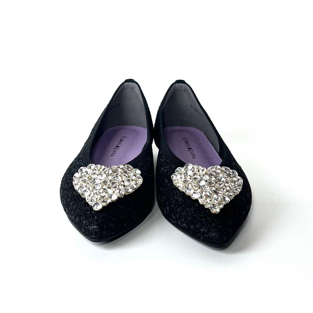 【ほぼ新品】DIANA ダイアナ ハートビジュー フラットシューズ 黒 23.0