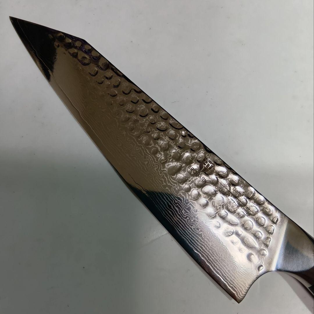 新品 V金10号 切付け牛刀 包丁 鏡面 ダマスカス67層 包丁カバー付き V金10号 切付型 槌目 牛刀 高炭素 ダマスカス67層 鏡面 包丁