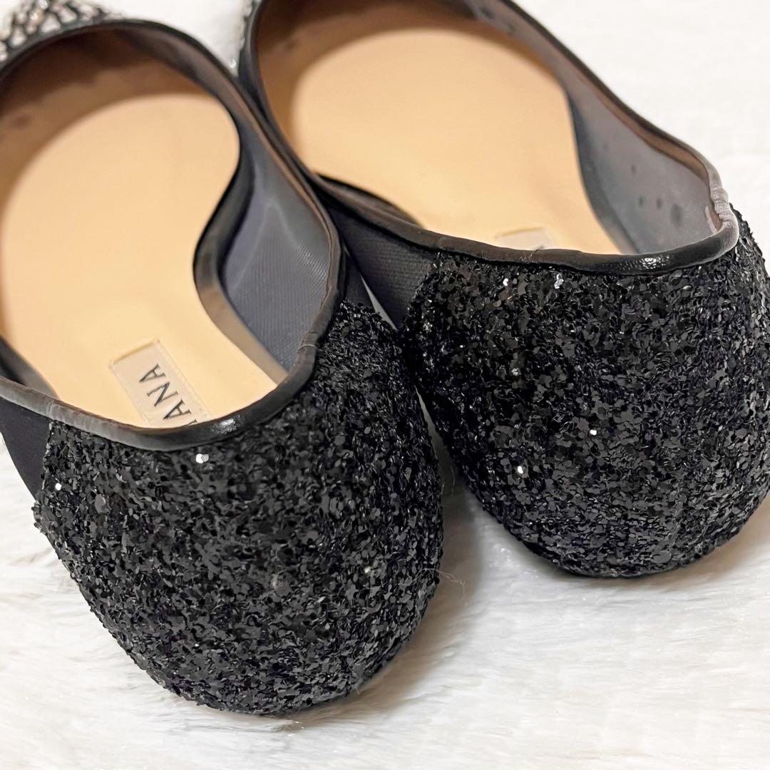 極美品✨ DIANA ダイアナ ビジュー グリッター フラットパンプス ブラック